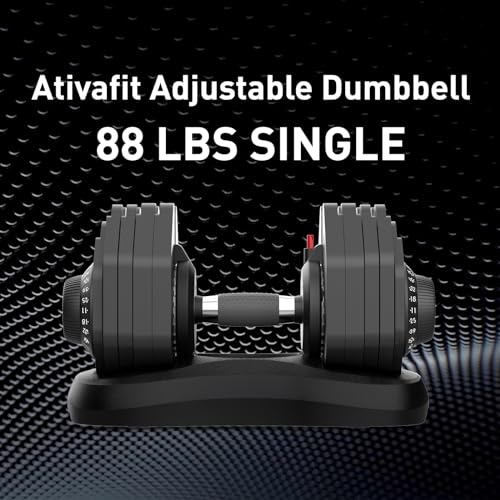 ATIVAFIT Adjustable Dumbbells Set, 5–88LB Quick Adjust Free Weights with Double Safety Lock & Anti-Slip Steel Handle, Space Saving Home Gym Equipment for Full Body Strength Training - color: 88LBS-Black, size: Single