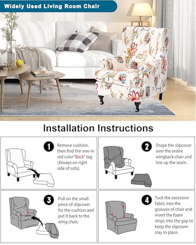 CRFATOP Waterproof Wing Chair Slipcovers 2 Piece Stretch Wingback Chair Cover Spandex Fabric Wingback Armchair Covers with Elastic Bottom for Living Room Bedroom Wingback Chair,A19 - color: Color A19