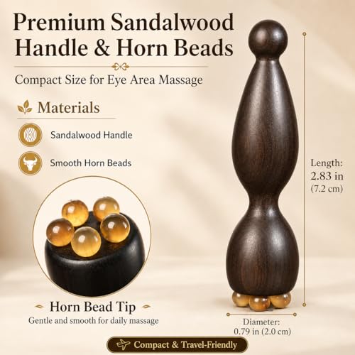 Eye Massage Tool, 2pcs Sandalwood Eye Massager Tool with 5 Smooth Horn Beads, Dual-End Eye Roller Tool for Puffy-Looking Eyes, Eye Massage Stick for Face and Under Eye Self Care - color: Black Wood Tone