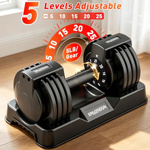 25/55lb Pair Adjustable Dumbbell Set, Adjustable Dumbbells Set of 2, 5 in 1/10 in 1 Free Weights Dumbbells Set with Anti-Slip Texture Handle, Weight Set For Home Gym Suit both Men and Women - color: Black 25LBS Pair