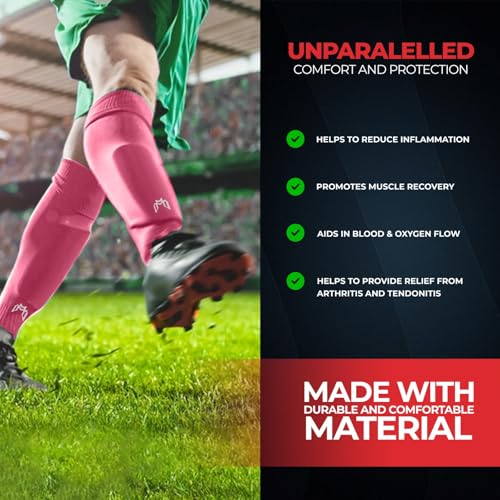 MediCaptain Pre Cut Soccer Sock Sleeves, Companion for Soccer Grip Socks, Securely Holds Shin Guards, Compression Leg Warmer - color: Pink