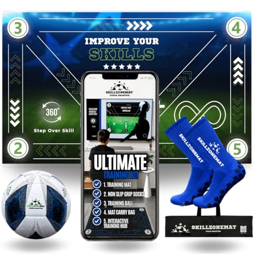 SkillZone Soccer Training Mat with Soccer Ball – Dribbling & Footwork Trainer | Indoor/Outdoor Soccer Training Kit with Interactive Video Hub, Grip Socks & Carry Bag | Control & Agility Practice - color: Galaxy Dribble - Match Kit