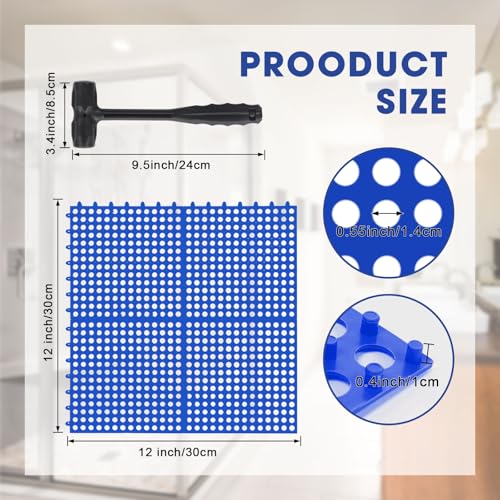 Drydiet 8 Pack Drainage Tiles Modular Interlocking Floor Tiles with 1 Pc Plastic Hammer 12" x 12" Cushion Mat Non Slip Rubber Floor mat with Holes for Pool Bathroom Deck Kitchen Patio (Dark Blue) - color: Dark Blue
