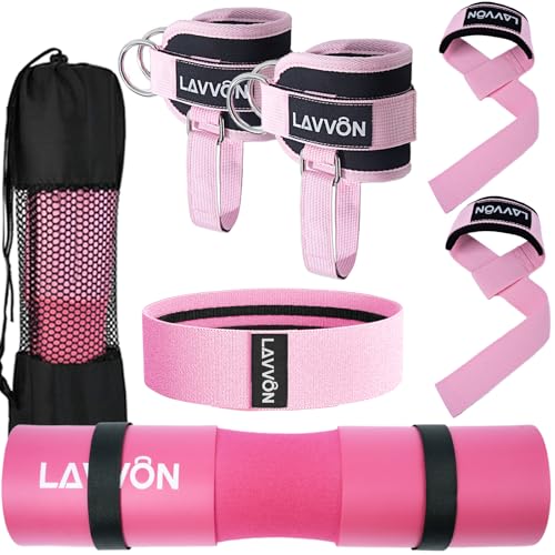 7Pcs-Barbell Pad Set for Hip Thrust - Squat Pad, Bench Press Workout Foam Weight Lifting Bar Cushion,Gym Accessories for Women with Bar Bad,with Gym Ankle Straps,Hip Resistance Bands,Lifting Strap - color: Pink