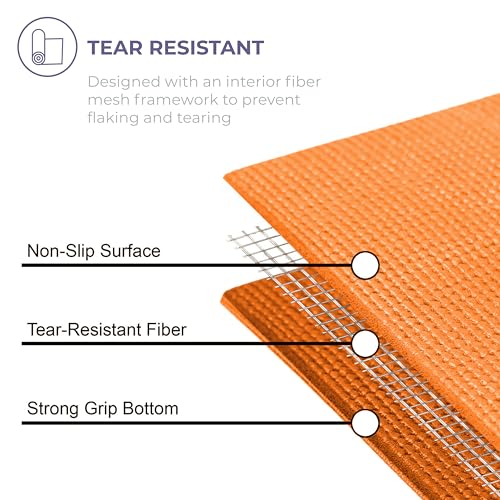 Voyage 5mm Studio Yoga Mats, 6 Pack, 72x24in | Extra Long, Anti-Tear Exercise Mats for Workout, Stretching, Fitness - Non Slip Gym Mats for Home, Schools and Studios - color: Orange