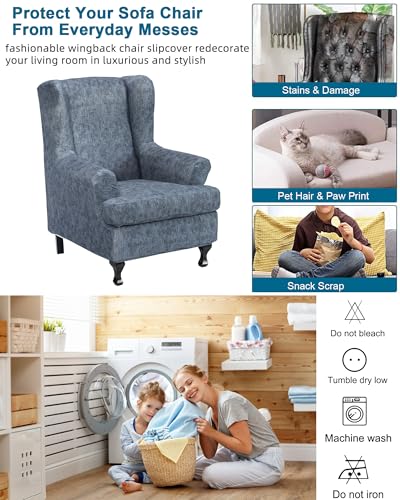CRFATOP Waterproof Wing Chair Slipcovers 2 Piece Stretch Wingback Chair Cover Spandex Fabric Wingback Armchair Covers with Elastic Bottom for Living Room Bedroom Wingback Chair,A21 - color: Color A21