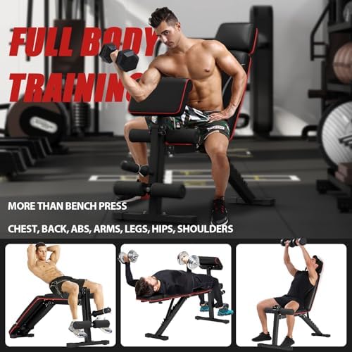 Adjustable Weight Bench with Leg Extension Preacher Pad, 880LBS Capacity Workout Bench Multi-function Bench Press Full Body Workout, Incline Decline Bench for Home Gym Strength Training