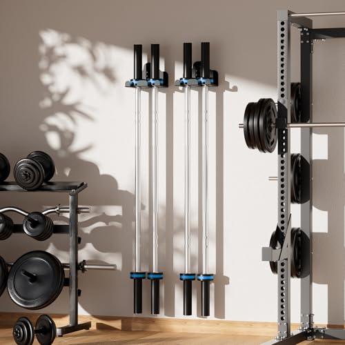Barbell Wall Holder,Olympic Hanger,Garage Gym Bar Wall Rack,Vertical Barbell Mount Rack,Space Saving Commercial or Home Gym Accessory,Holds Under 33mm Bar Size - color: Bar Pattern Black 2 hooks