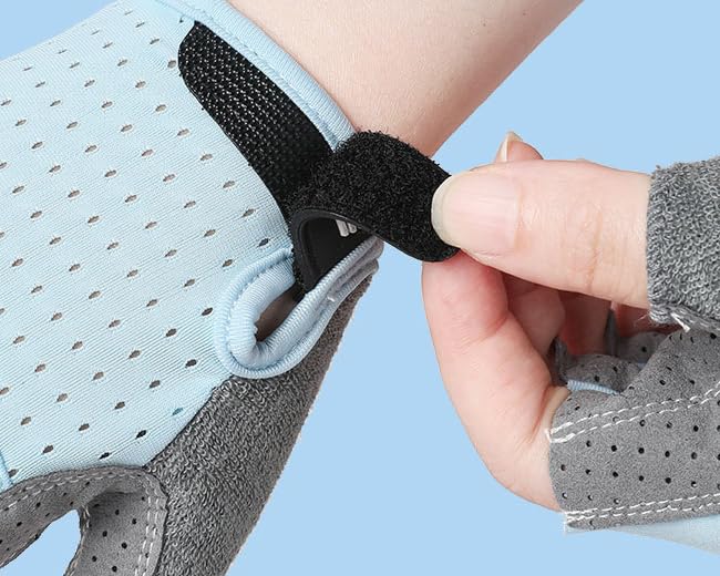 Kids-Fingerless-Workout-Cycling-Gloves Girls Boys, Breathable Mesh Sport Gloves with Non-Slip Palm Ages 3-12 - color: Blue, size: Large