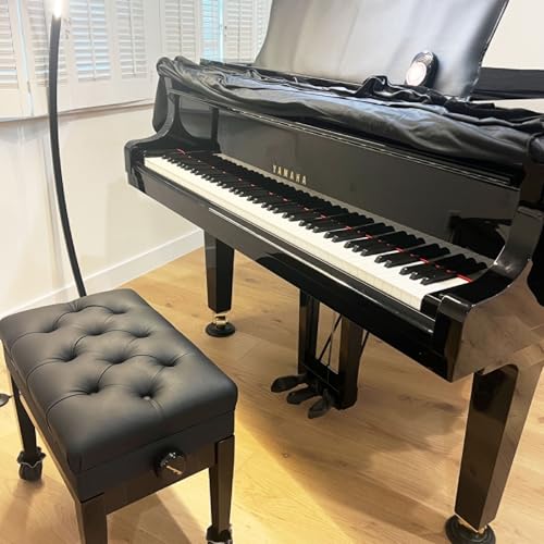 Adjustable Piano Bench with Storage Imports Genuine Leather Wooden Piano Stool with Padded Cushion