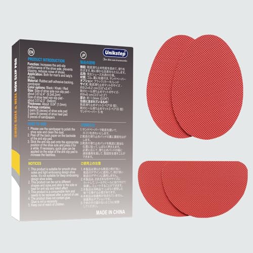 UNIKSTEP 6 Pairs (12 Pieces) Shoe Sole Non Slip Pads, Anti Skid Self Adhesive Rubber Grips, Shoe Bottom Front Sole and Heel Noise Reduction Protector Cushions (Red) - color: Red