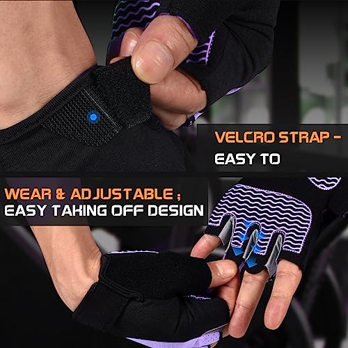 sunnex Workout Gloves for Women - Breathable Weight Lifting Gloves with Non-Slip Silicone Padding, Fingerless Gym Gloves for Cycling, Rowing, Pull Ups & Training (4 Sizes) - color: JS-PURPLE, size: Medium