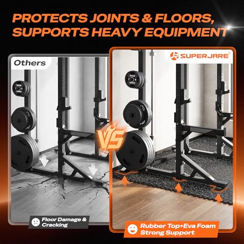 SUPERJARE 30" x 30" Larger Rubber Top Exercise Equipment Mats, 0.56" Thick 4PCS 25 Sq Ft High-Density EVA Foam Interlocking Gym Flooring, Big Workout Mat for Home Gym, Floor Protection, Black/Grey - size: 4 Tiles (25 Sq Ft)