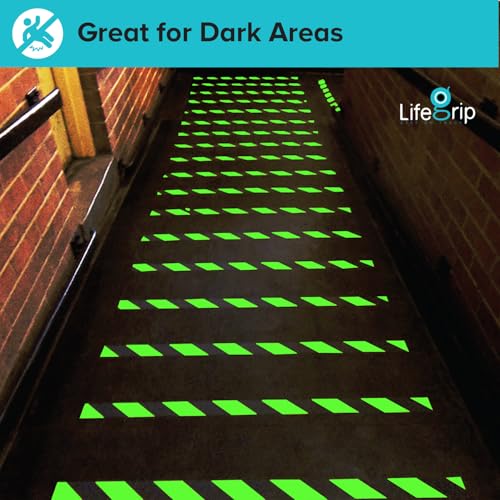 LifeGrip Anti Slip Traction Tape with Glow in Dark Green, 2 Inch x 38 Feet - Best Grip, Friction, Abrasive Adhesive for Stairs, Tread Step, Indoor and Outdoor, Green/Black (2 inch X 38 feet) - color: Black/Glow in the Dark, size: 2" X 38'