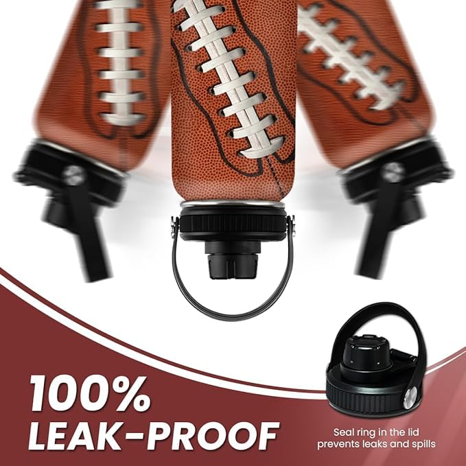 SANDJEST Football Water Bottle 32oz Insulated Stainless Steel Sports Bottle - Football Fans - color: Football 2