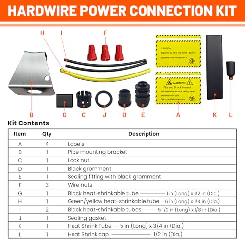 CSA Self-Regulating Heat Cable Power Connection Kit | 120/240V for Roof & Gutter De-Icing Heating Cable (1 extra End Seal Kit included) - style: Hardwire power connection kit