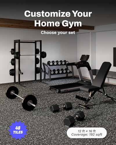 AIRHOP 0.56in Thick 192 Sq Ft Exercise Equipment Mats, 48 Tiles Upgraded Rubber Top with High Density EVA Foam, Large Interlocking Puzzle Gym Flooring for Home Gym, Heavy Weight Workout, 24 x 24in - color: Black/White, size: 192 Sq Ft (48 Tiles)