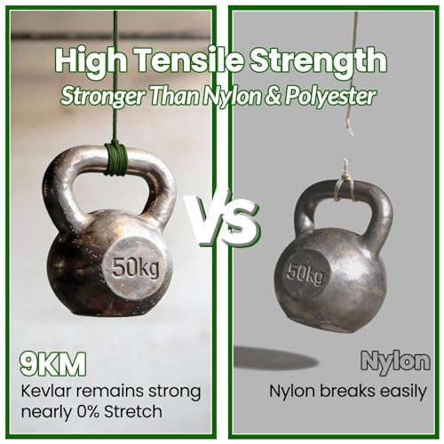 9KM DWLIFE Camo Green Kevlar Cord, High Strength, Ultralight, Abrasion Resistance for Trip Wire, Saw, Model Rocket, Hammock Tarp Ridgeline, Camping，Tactical Survival - size: 200lb | 1.1mm(Dia.)x30ft