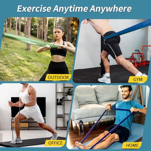 WHATAFIT Resistance Bands, Pull Up Assist Bands with Handles, Door Anchor | Natural Latex Rubber, Progressive Tension, Exercise Loop for Full-Body Fitness, Portable Gym Bag, Warm-Up & Stretch - color: 15-125LBS BLUE