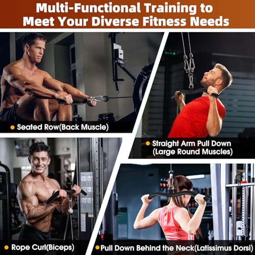LAT Pulldown Bar Attachments for Pulley Cable Machine, Single D-Handle Tricep Press Down Bar with Rubber Handle, D Handle Cable Accessories for Gym - color: Black-1pc (19in W-Bar)