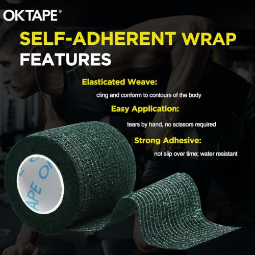 OK TAPE 12 Rolls Self Adhesive Bandage Wrap, Elastic Athletic Tape, Self Stick Bandage Tape, Vet Wrap, Medical Wrap for Wrist, Feet, 2" x 5 Yards - color: Midnight, size: 2 Inch