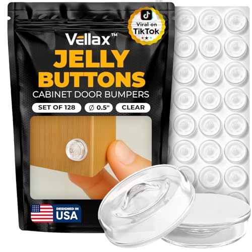 128 Self Adhesive Cabinet Door Bumpers – Sticky Clear Silicone Rubber Pads for Furniture Drawers, Kitchen Cabinets, Decor, Wall Protection – Vellax - size: 128 Pcs