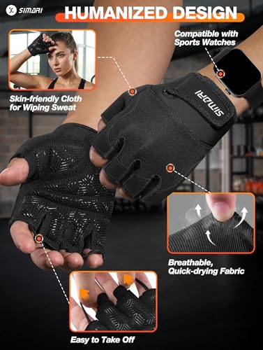SIMARI Breathable Workout Gloves with Cushion Pad/Grip/Reduce Calluses, Weight Lifting Gloves for Gym Exercise, Cycling, Weightlifting Training, Fitness, Pilates, Kayaking, Gift for Men & Women - color: 1-Black, size: X-Small