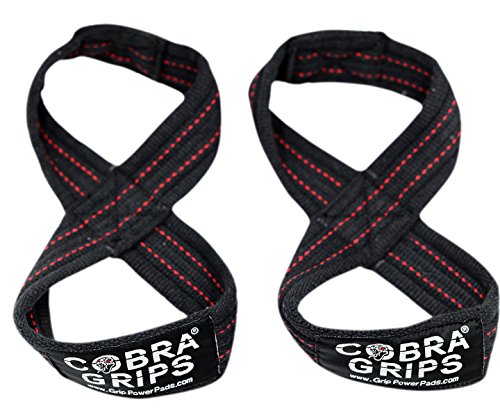 Deadlift Straps Figure 8 Loop Lifting Straps The #1 Choice for Power Lifters weightlifters workout Enthusiasts - color: Black with RED Strips, size: 70 cm Up to 8.0" Wrist Circumference