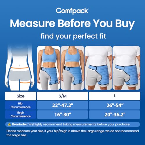Comfpack Hip Ice Pack Wrap, 2 Hours Long Lasting Cold for Hip Replacement Surgery, Flexible & Evenly Cooling Reusable Ice Pack for Injuries, Sciatica, Bursitis, Hip Flexor Pain, Gift for Men Women - size: Small/Medium