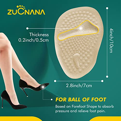ZUCNANA Ball of Foot Cushions (Beige) | Metatarsal Pads for Women (6 Pairs Foot Pads) | Reusable Shoe Inserts for Pain Relief | Non-Slip Heel Cushion Inserts Best for Neuroma and Callus - color: Beige
