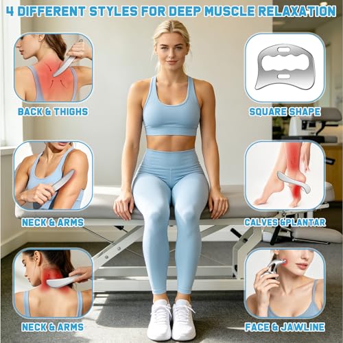 ProSuites 6PCS Stainless Steel Muscle Scraper Tool Set, Massage Scraper Tool Gua Sha for Myofascial Release Deep Tissue Massage