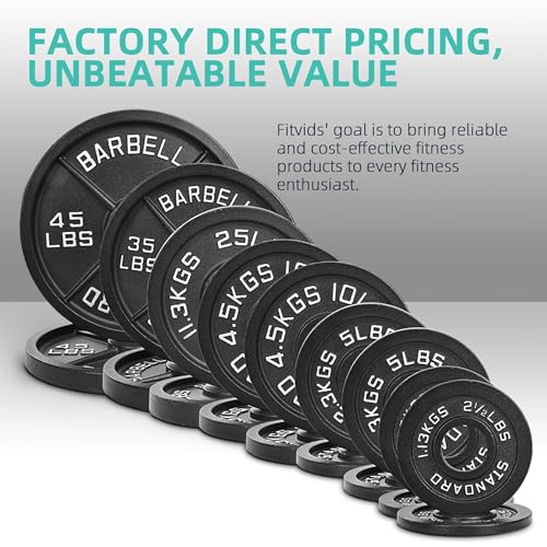 Fitvids 2 Inch Olympic Barbell Weight Plates and Bar Set, 5 FT Barbell Bar and 95 LB(2.5-25 LB) Barbell Weight Set for Home Gym Strength Training - style: 95LB Set with Bar Style #2