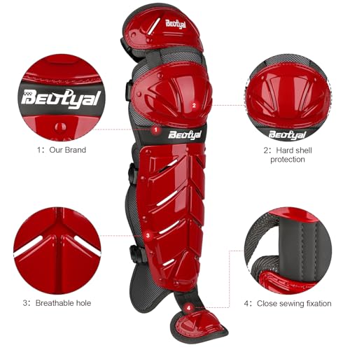 Baseball Softball Catcher Leg Guards Shin Guards for Youth Adult - size: 15"-Adult Red