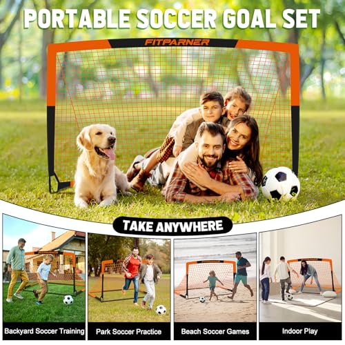 Kids Soccer Goals for Backyard Set - 2 Pack of Portable Pop Up Soccer Nets with Ball,Cones,Complete Training Equipment Kit for Toddler,Youth,Kids Age 3-14,Outdoor Sports Game - color: Orange Black, style: 4x3FT