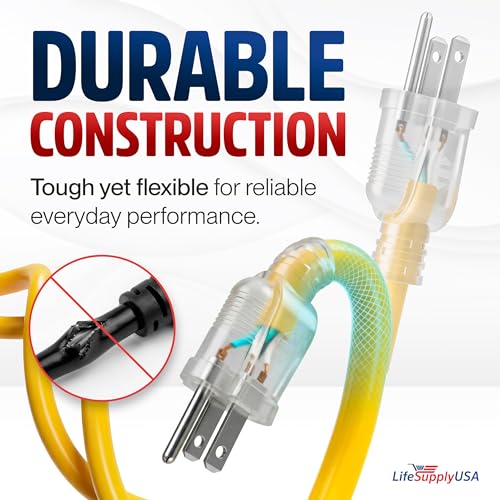 10ft Outdoor/Indoor Extension Cord 16/3 Gauge Heavy Duty 3 Prong SJTW, Waterproof, Flexible Cold-Resistant Long Power Cord,13A 125V 1625W, Yellow by LifeSupplyUSA - color: Yellow, size: 10 FT, style: 16AWG
