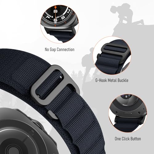 Trail Band for Samsung Galaxy Watch Ultra Bands 47mm Men/Women,Rugged Fabric Nylon Alpine Sport Loop Strap for Samsung Galaxy Watch 7 Ultra Band 47 mm 2024 Breathable Replacement Wristband - color: 08-Deep Blue