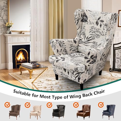 NILUOH Wingback Chair Slipcover 2 Pieces, Stretch Spandex Wingback Chair Covers Washable Slipcover for Wingback Armchairs Non-Slip Furniture Protector with Elastic Bottom for Living Room - color: 251
