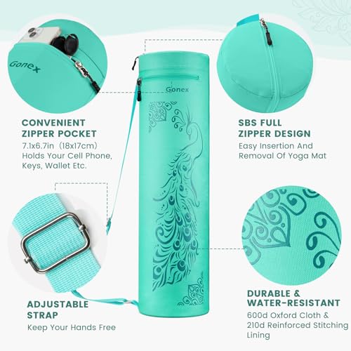 Gonex Yoga Mat Bag with Full-Zip Design, Fits Most Mats | 600D Oxford Fabric, Wet Pocket, Front Zip Pocket, Adjustable Strap, Fits Mats up to 26" - color: Green