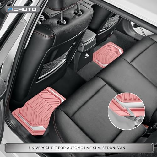 PIC AUTO Heavy Duty Pink Rubber Floor Mats, Silver Aluminum Film Car Mats Set, Front and Rear Car Mats with Anti-Slip Backing, All Weather Protection, Trim-to-Fit for Automotive SUV, Sedan, Van - color: All Pink
