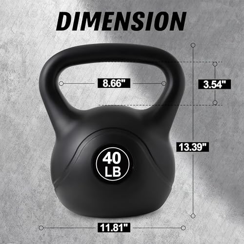 ALTLER Vinyl Plastic Concrete Kettlebell 10-50LBS Safe Strength Training Kettlebell Anti-Slip Grip Weight for Home Workouts and Men/Women/Beginners - size: 40LB
