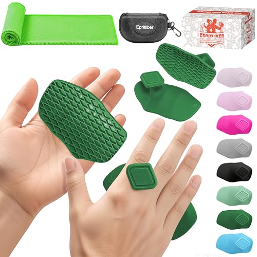 Large Anti-Slip Gym Workout Grips for WeightLifting,Silicone Hand Protector | Gym Towel,Storage Case,Ergonomic Rubber Gym Gloves for Men Women,Gym Hand Palm Protection Pads for Dumbbell,Barbell,Rypt - color: Green