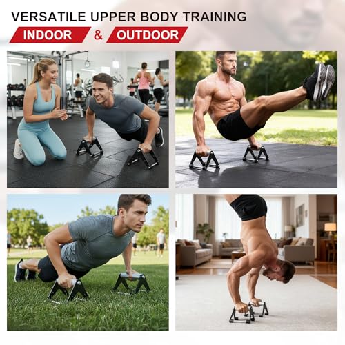 Stainless Steel Push Up Bars, 660 lb Capacity, Black | Reinforced A-frame, raised handles, wide non-slip feet, 660 lb capacity, and ready-to-use set for bodyweight training. - color: Black