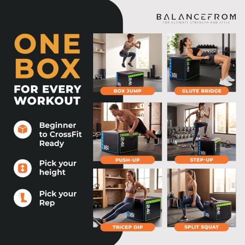 BalanceFrom 3-in-1 Foam Plyometric Jump Box for Home Gym with Multiple Height Options – Versatile Plyo with Non-Slip Surface for Strength, HIIT, Step-Ups, and Agility Training - color: Multi-Color, style: 20 x 24 x 16 inch (10lbs)