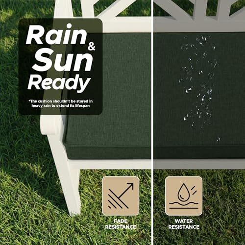 Outdoor Bench Cushion, Water-Resistant & Fade-Resistant, Porch Swing Cushions with Ties, Patio Furniture Seat Pads for Garden Settee, Removable Cover Non-Slip Bottom, 42 x 16 Inch, Olive Green - color: Olive Green, size: 42" x 16" 1 Pack