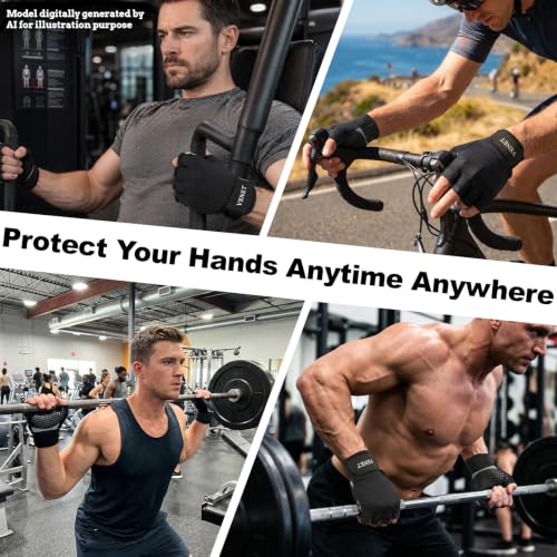 Half-Finger Sports Gloves, Black. Made of Neoprene Material, Feature Honeycomb Silicone Non-Slip Design on the Palm with Wrist Support. Suitable for Gym Training, Cycling and Weightlifting - size: Large