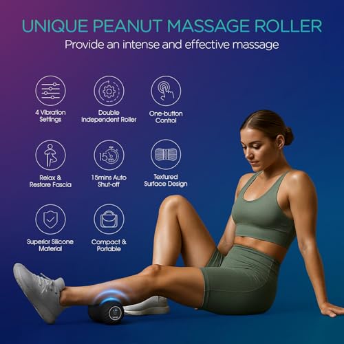 VOYOR-HEALTH Vibrating Peanut Massage Ball Roller, Electric Double Lacrosse Massage Ball with 4 Intensities for Muscle Pain Relief, Rechargeable Deep Tissue Massage, Yoga Sports Fitness MB300 (Black) - color: Black