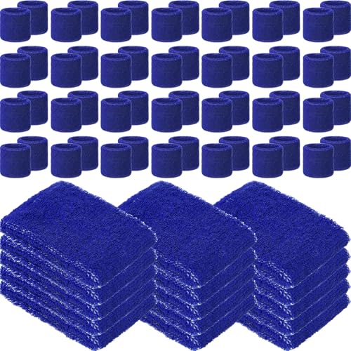 Lounsweer Wrist Sweatbands Bulk for Kids Adult Teams Sweat Bands Sports Wristband Athletic Neon Sweatbands for Football Basketball Tennis Running Gym Party Gifts - color: Royal Blue