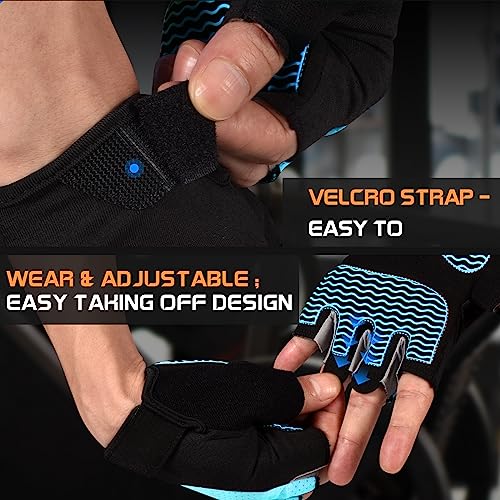 sunnex Workout Gloves for Women - Breathable Weight Lifting Gloves with Non-Slip Silicone Padding, Fingerless Gym Gloves for Cycling, Rowing, Pull Ups & Training (4 Sizes) - color: JS-BLUE, size: Medium