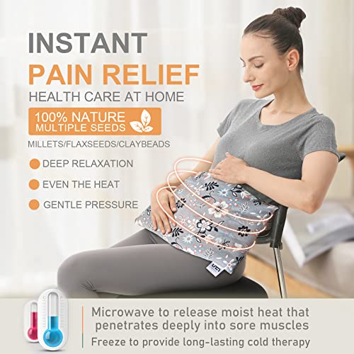 UNCN Wide Microwave Heating pad with Washable Cover 9.5x16in Microwavable Hot Pad for Neck Shoulder, Cramps, Back Pain Relief, Cordless Warm Compress Weighted Moist Heat Pack for Aches, Unscented - color: Flower