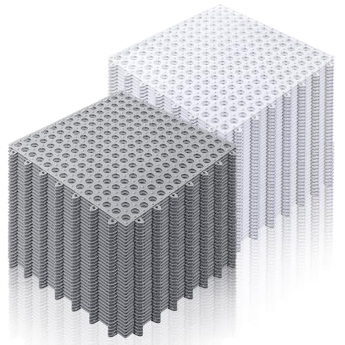 Tinideya 50 Pcs Drainage Interlocking Floor Tiles, 12'' x 12'' Soft TPE Non Slip Shower Floor Tiles for Pool Bathroom Shower Balcony Patio Locker Room Basement Stairs(White and Light Gray) - color: Light Gray and White